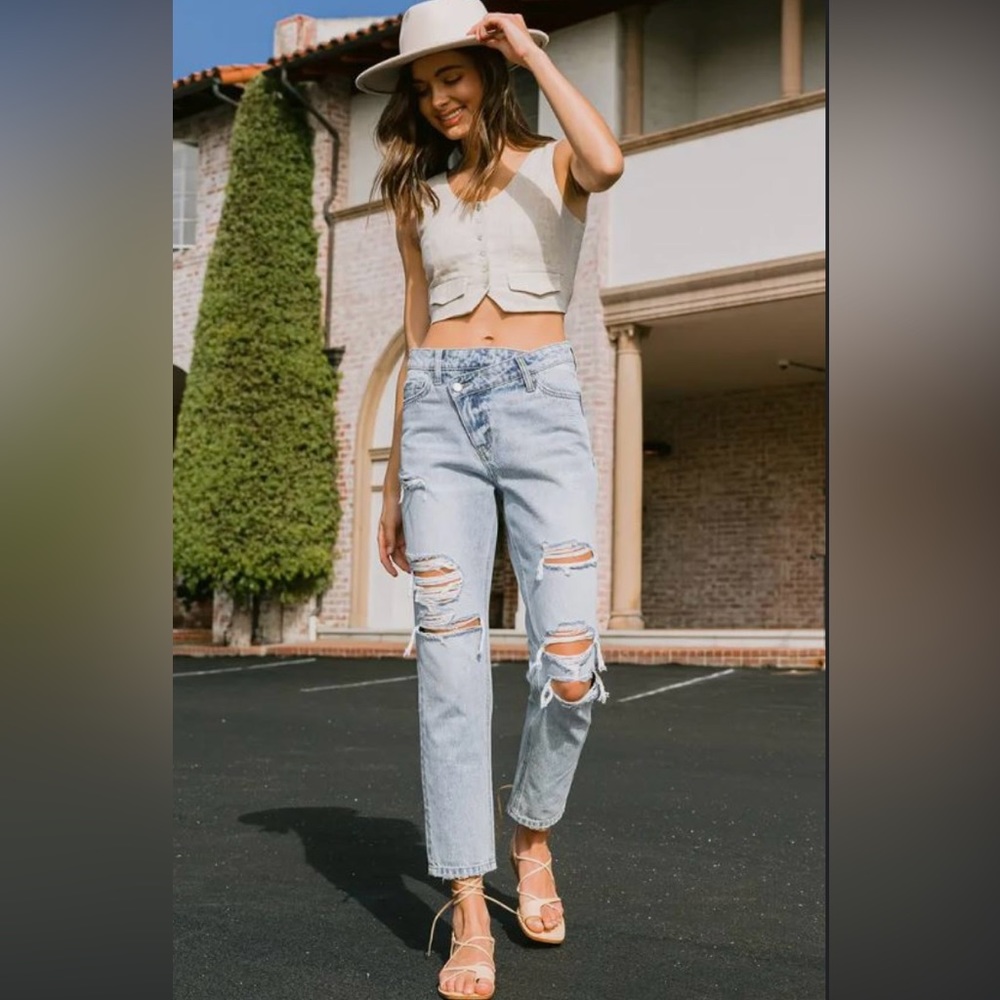 VERVET BY FLYING MONKEY Light Blue Distressed Jeans